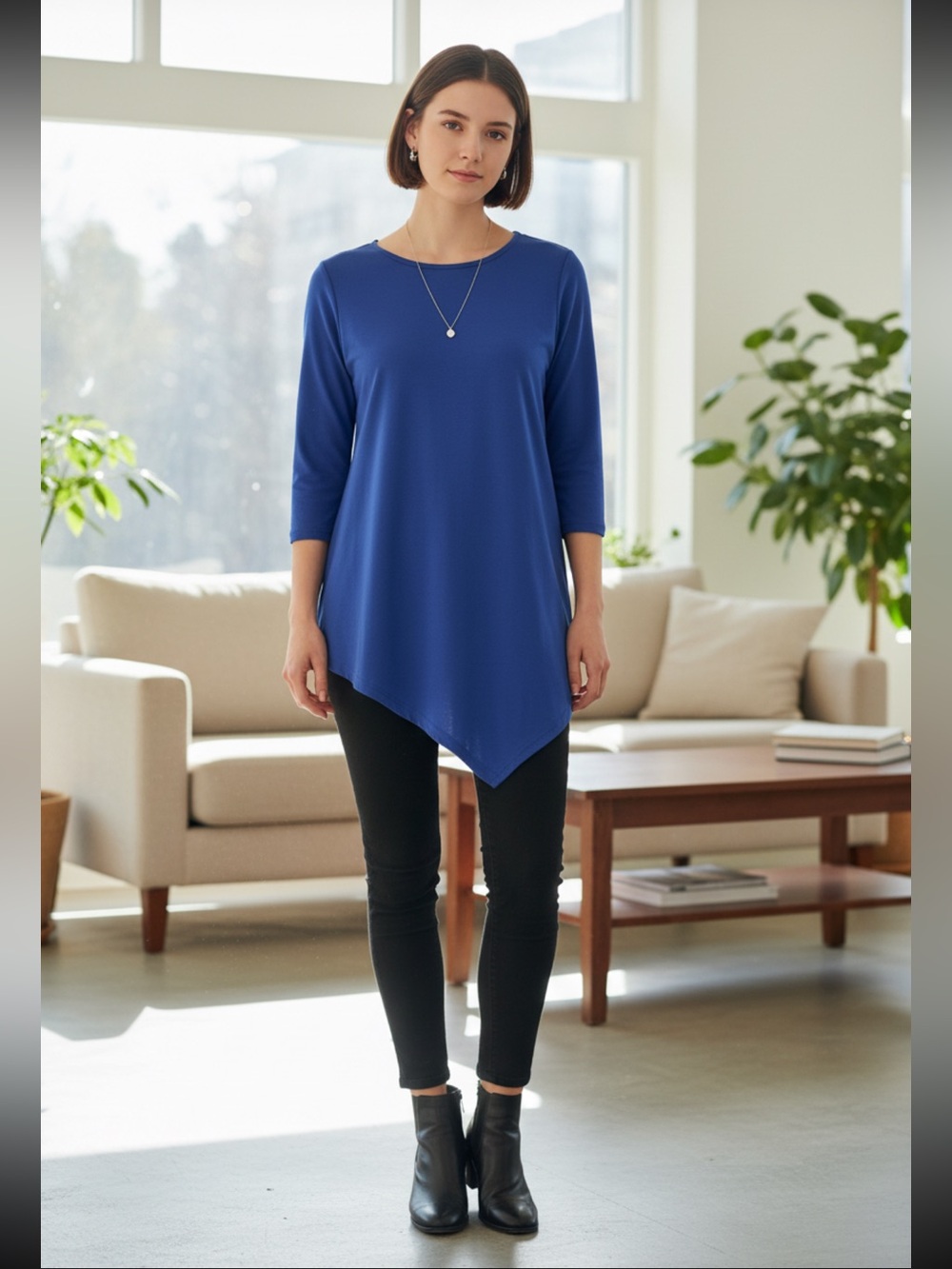 Lulu-B Royal Blue Handkerchief-Hem 3/4 Sleeve Tunic Will fit a Small